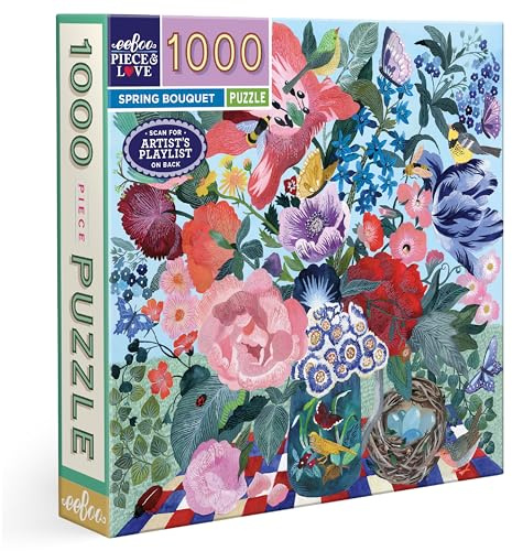 Eeboo - Puzzle 1000 pcs Spring Bouquet - Puzzle Adulte 1000 Pièces en Carton - Dimensions 58,5 x 58.5 cm, 23 x 23