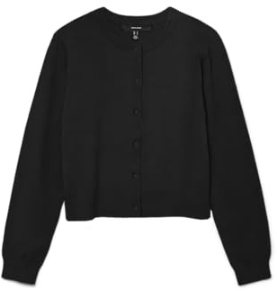 VERO MODA Vmvicky LS O-Neck Button Cardigan Noos, Negro, L