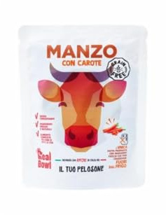 RealBowl Umido Cane gusto Manzo e Carote, alimento completo per cani adulti di tutte le taglie, barf, alimento cucinato naturalmente | 6 bustine da 150 grammi l’una.