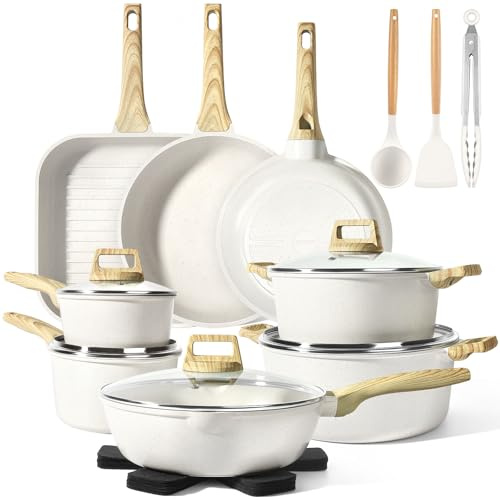 GiPP Set di Pentole e Padelle con Rivestimento Antiaderente - 21 Pezzi Induzione Set di Pentole Con Spatola Cucchiaio, Atossico, Adatto a Diversi Tipi di Fornelli