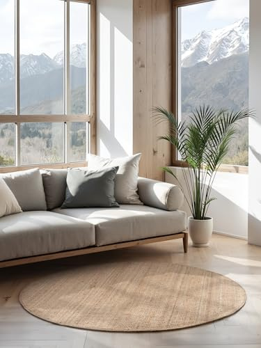 Hanse Home Tappeto rotondo in iuta naturale, 100% juta, tessuto a mano ed ecologico, in fibra naturale di iuta per soggiorno, camera da letto, sala da pranzo, oro naturale, Ø 160 cm