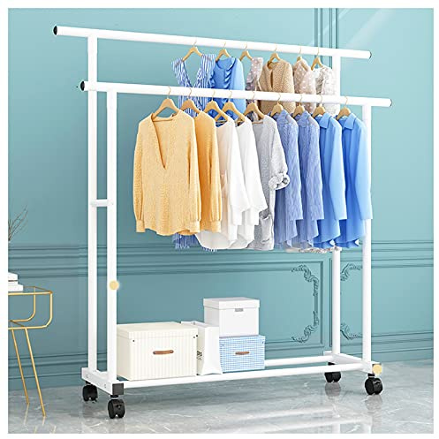 Portant à vêtements sur ruletas, tringle de suspensión doble robusta de 25 mm avec étagère de rangement inférieure, présentoir mobile pour vêtements