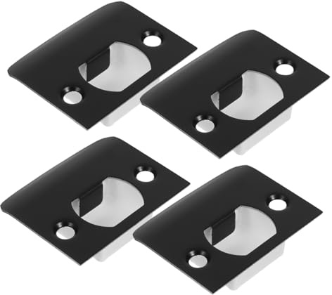 DOITOOL Plaques de Gâche D-type Métal Noir, Kit Renfort de Porte D'entrée Boîtier et Vis, Compatible Serrures de Porte Bois Chambre, 4 Ensembles pour Installation Sécurisée et Solide