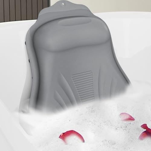 Cojin bañera,Almohada de baño de Silicona con 36 Ventosas, Antibacteriana, Resistente a la Humedad, Ergonómica, Relaja la Cabeza y el Cuello (Gris Oscuro)