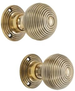 Infinity Decor Pair of Vintage Aged Brass Beehive Mortice Rim Door Knobs Set 50mm – Door Pull Handles Suitable for Interior & Exterior Doors