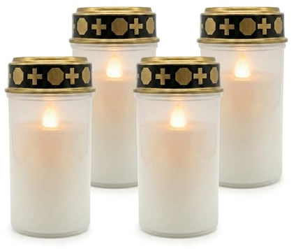 Relaxdays Luce LED per cimitero, Set da 4, Fiamma tremolante, a Batteria, Impermeabile, plastica