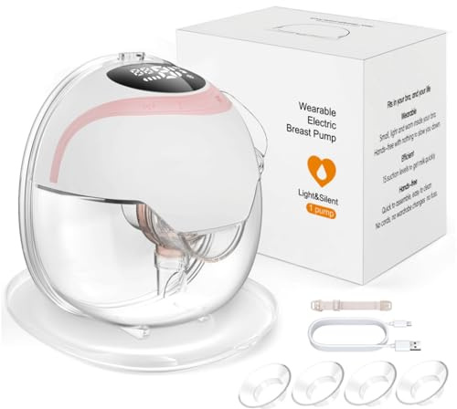 Tire Lait Electrique Main Libre, 3 Modes & 15 Niveaux Tire-Laits avec Fonction Mémoire, Portable Tire Lait Electrique avec Affichage LED, Rechargeable, Faible Bruit avec 4 Brides (Rose, 1 Pack)