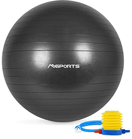 MSPORTS Gymnastikball Premium | Pilates Ball - Anti Burst inkl. Pumpe + Workout App + Übungsposter | Pezziball 55 cm - 105 cm Medizinball - Fitnessball 65 cm, Anthrazit Sitzball