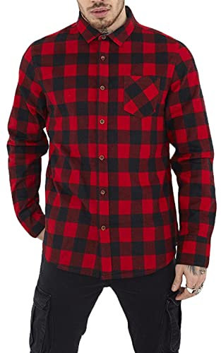 BRAVE SOUL 'Jack' Brushed Flannel Check Shirt - Long Sleeved (Red/Black - M) XL
