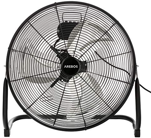 Arebos Ventilador Industrial 50 cm - Ventilador Suelo Silencioso 120W - 3 Niveles de Velocidad - Ângulo de Inclinación Ajustable - Negro