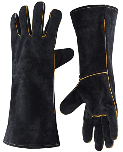 Gants de Soudeur en Cuir 932 °F Gants de Travail Haute Température pour Soudage BBQ Cuisine Four De Cuisson Jardinage