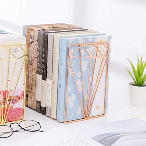 Rose Gold Bookends Large Capacity Office Book Ends Hollow Nonskid Metal Book Rack Book Stand Heavy Duty Bookshelf Desk Tidy Organiser for Home Office Library School Study Decoration