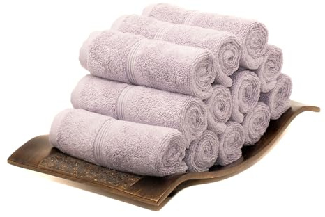 Mosobam Luxury Turkish Towels Set of 12 Washcloths 13X13 Lavender Aura 700 GSM Bamboo Viscose & Aegean Turkish Combed Cotton