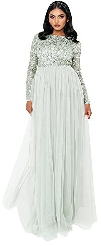 Maya Deluxe Maya Berry Embellished Halter Neck Maxi Dress Robe de Demoiselle d'honneur, Lys vert., 40