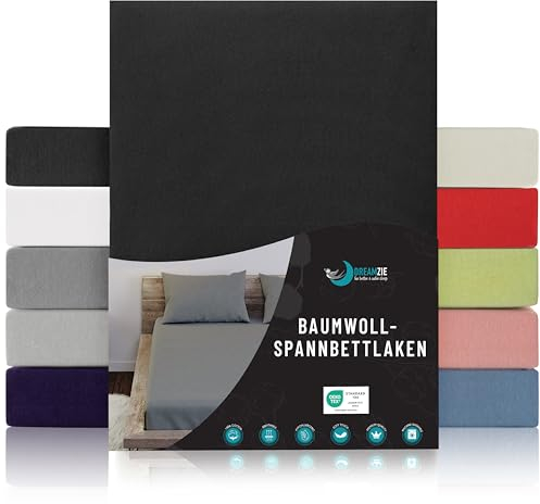 Dreamzie - Spannbettlaken 200x200cm - Baumwolle Oeko Tex Zertifiziert - Schwarz - 100% Jersey Spannbetttuch 200x200