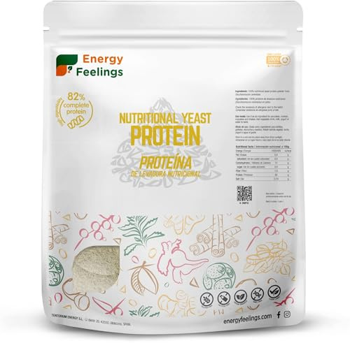 Energy Feelings Proteine in Polvere Vegane di Lievito Nutrizionale 1kg, Proteine Vegetali in Polvere Senza Lattosio e Glutine 82%, Per l’Aumento della Massa Muscolare, Gusto Neutro Senza Aroma