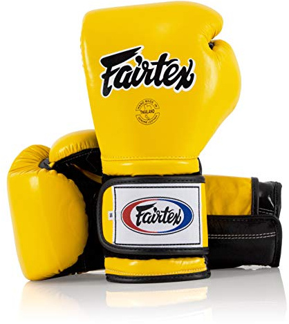 Guantes de Boxeo Fairtex Muay Thai BGV9 - Estilo Mexicano para Entrenamiento y Sparring en Kick Boxing MMA K1 | Guantes (Tuberías Amarillas/Negras/Negras 16oz)