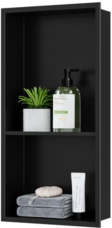 Neodrain Nicho de pared para ducha de acero inoxidable, estante doble para baño, 60 x 30 cm, color negro