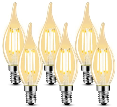 GBLY 6 er pack LED E14 Glühbirne Leuchtmittel: Lampe Warmweiß kerze Birne 4W 2700K Filament Retro Edison Glühlampe Vintage Light Bulb Glas Energiesparlampe - Nicht Dimmbar