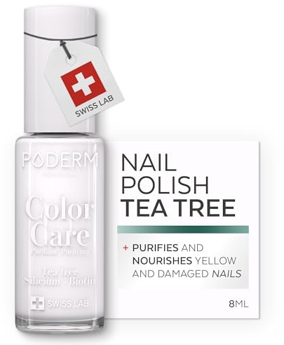 PODERM Smalto Cura per Unghie con Tea Tree - Bianco French | Swiss Lab - 8ML | Arricchito con Tea Tree, Silicio & Biotina | Purifica, Schiarisce & Nutre le Unghie Gialle | Creato da una Podologa