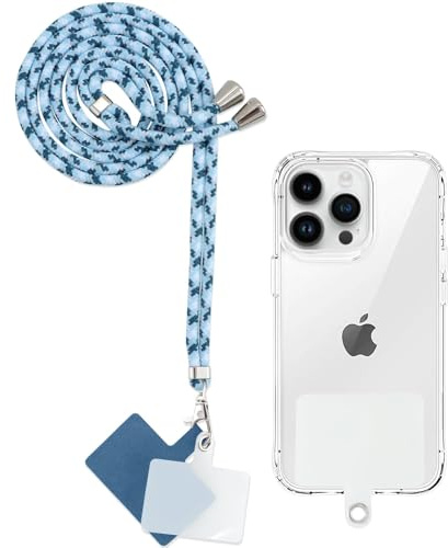 Yoedge Cordón Cuerda Universal Correa Colgante para Movil con 2 Phone Lanyard Parcheas, Correas Ajustable Cuello Cadena de Nylon con Todos los teléfonos Inteligentes con Llaver, Azul Blanco