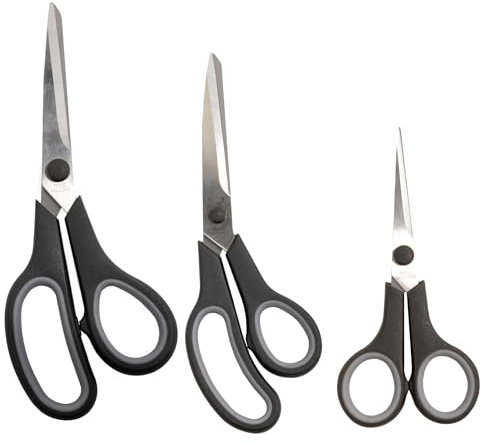 Pradel Excellence - PUST001018 - Lot 3 Paires Ciseaux Multifonctions - Lames Inox 14 cm, 19,5 cm, 25 cm - Manches Polypropylène et TPR Gris - Pour Cuisine et Quotidien