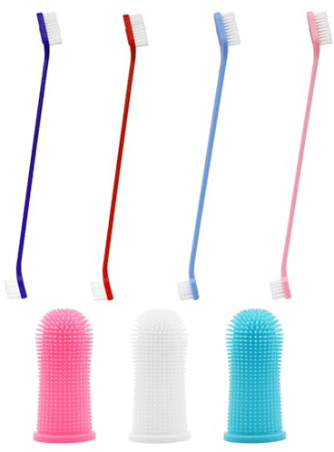 Spazzolino da denti doppio per animali domestici, 4 pezzi, con copertura digitale in 3 parti, spazzolino da denti per animali domestici, cura dentale per cani e gatti, spazzolino da denti anti-placca,