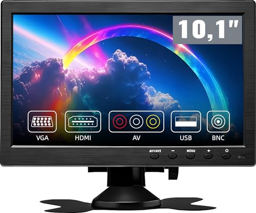 CAMECHO 10.1 Pulgadas Monitor Portátil 丨HD 1024 * 600 RGB16:9 丨con VGA/BNC/USB/HDMI/AV Puerto de Entrada 丨para Sistemas de Seguridad, PC