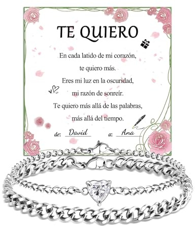 SUNSH Pulsera Pareja, Regalo Aniversario Pareja, Pulseras Cadena Cubana Acero Inoxidable, Regalos Originales Aniversario San Valentín Navidad Cumpleaños para Novio Novia Mujer Hombre-Plata