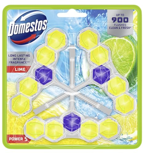 Domestos Power 5 Toilettenstein Limette WC Reiniger im Vorteilspack Volle Power bis zu 900 Spülungen im Trio 3x 50 g