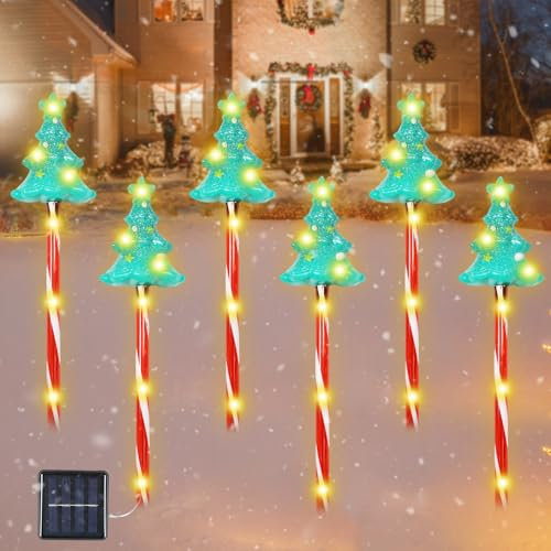 Lot de 6 éclairages de Noël solaires d'extérieur - Éclairage de Noël extérieur - Avec LED colorées et modes d'éclairage - Pour pelouse, terrasse, cour, décoration de Noël