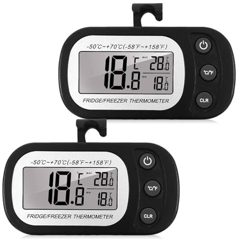 Termometro digitale per frigorifero, 2 pezzi, termometro digitale per congelatore, con display LCD, gancio e magnetico, funzione max/min, per casa, cucina, caffè (nero)
