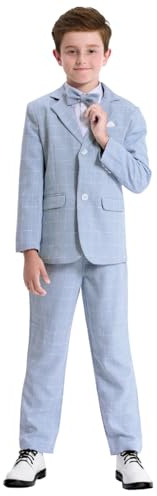 mintgreen pojkar blazer kostym 2 st barn formella bröllopskläder gentleman tuexdo set 5-12 år, Ljusblått, 12-13 År