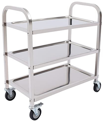 Carrito de cocina de acero inoxidable grande para servir, carrito de cocina, carrito de servicio, con freno, almacenamiento, carro, soporte para carrito de alimentos, cuatro ruedas universales, color