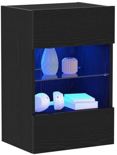 vidaXL TV Cabinet Set Black 40 x 30 x 60.5 cm Engineered Wood, Living Room Tv Cabinet, Modern Rectangular Storage, Wall-Mounted Shelves, Multicolor LED Unit, Functional Media Center