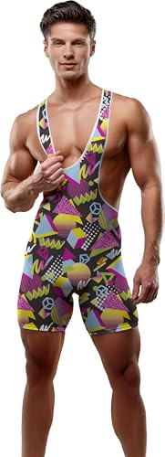FIESTAS GUIRCA | Mono de los 80s para Hombre (52-54/L) - Disfraz Retro de los Años 80 para Fiestas de Disfraces y Carnaval - Ideal para Eventos Temáticos y Celebraciones - Multicolor