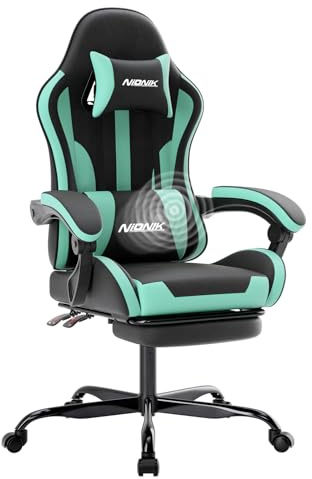 NIONIK Gaming Chair, Ergonomic Computer Chair with Footrest and Lumbar Support, Height Adjustable Game Chair with 360°-Swivel Seat and Headrest and for Office or Gaming BLACKMINTGREEN