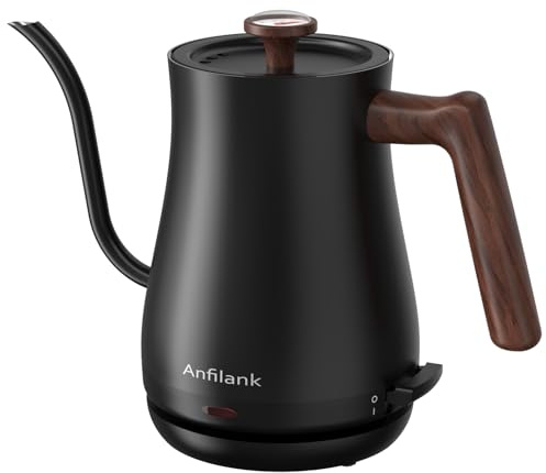 Anfilank Gooseneck Electric Kettle with Thermometer, 0.8L Small Electric Tea Kettle, 1200W Fast Heat, Precision Pour for Coffee & Tea, Auto Shut Off & Dry Boil Protection, Stainless Steel