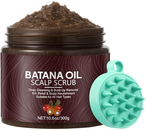 AOPEIBOTO Scalp Scrub, Batana Oil Scalp Exfoliator Scrub with Scalp Scrubber, Gently Exfoliating, Promote Healthy Hair, Balance Oil, Strengthen Hair Roots, 10.6oz/300g