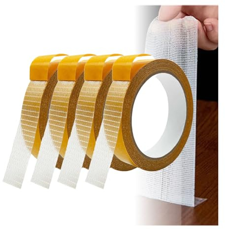 WZERHO 4 Rolls Heavy Duty Double Sided Fabric Tape, Multipurpose Curtain Hemming Tape for Curtains, Carpet, Clothes, Wall, Mat, Craft, Home DIY Repairs, Easy to Use, No Heat(8mm×10m)