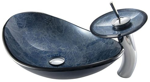 ZYCDP Lavamanos Baño Sobre Encimera Lavabos De Vidrio Ovalado con Grifo 540 X 360 X 160 mm Azul