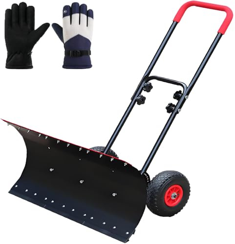 Pro snöspade med rullar – manuell snöplog med hjul och justerbart handtag för effektiv snö- och isborttagning på uppfarter, trottoarer och trädgårdar