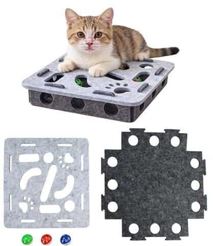 Nivofu Jouet Interactif pour Chat et Chaton, Boîte de Jeu Intelligence en Feutre Durable avec Balles, Jeux Chat Appartement pour Stimulation Mentale et Exercice Physique, Gris Moderne