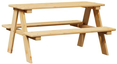 RMIHSJG Children's Wooden Table with Benches Set 90x79.5x50 cm Kids Furniture Table with Seats Solid Pine Wood