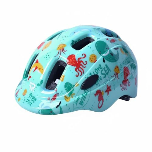 SheerFaring Children Headgear Kids Bike Helmet Skateboard Helmet Skating Helmet PC Hard Shell Cushioning Half Shell Comfort Adjustable Buckle suitable for biking, Cyan Ocean, One Size