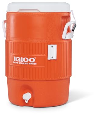 Igloo 5 Gallon Portable Sports Cooler Water Beverage Dispenser with Flat Seat Lid, Insulated Beverage Dispenser, Orange/White