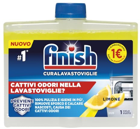 Finish Curalavastoviglie, Additivo Lavastoviglie, 1 Prodotto per Pulizia Lavastoviglie da 250 ml, Cura Lavastoviglie al Limone