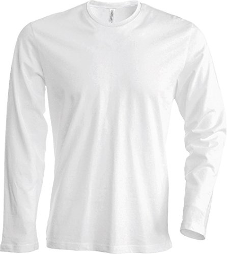 T-shirt för män, långärmad tröja med rund hals, lätt kroppsbetonad, i 20 färger och storlekarna S, M, L, XL, 2XL, 3XL och 4 XL, Vit, S