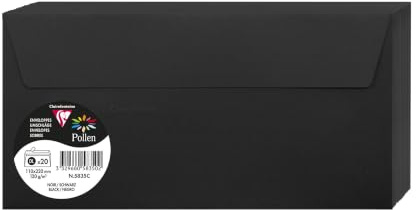 Clairefontaine 5835C Pack of 20 Self-Adhesive Envelopes Format DL 11x22cm 120gsm Colour Black Invitation Events Correspondence Pollen Range Premium Paper