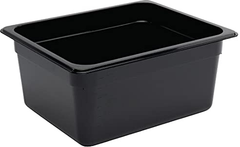 Vogue Polycarbonate 1/2 Gastronorm Container 150 mm Deep, Black, Capacity: 8.8 Litre, 1/2 GN Plastic Gastronorm Tray, Stackable - Fridge, Freezer & Dishwasher Safe - Lid Sold Separately, U460